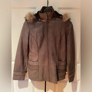 VINTAGE: Jones New York Leather Jacket with Hood. Size Medium